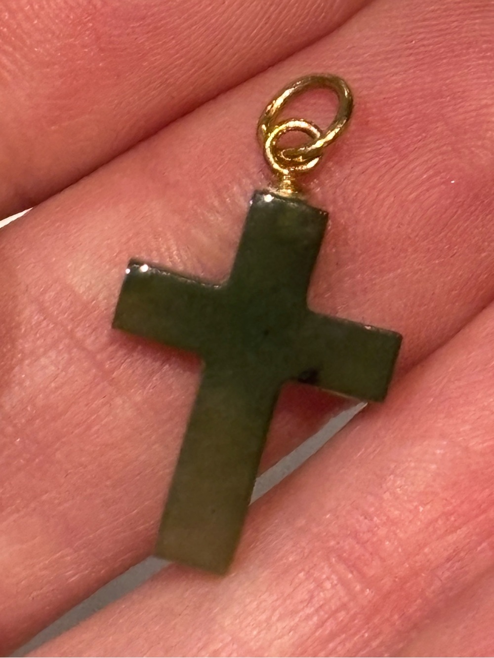 Vintage hand carved spinach jade small cross pendant charm